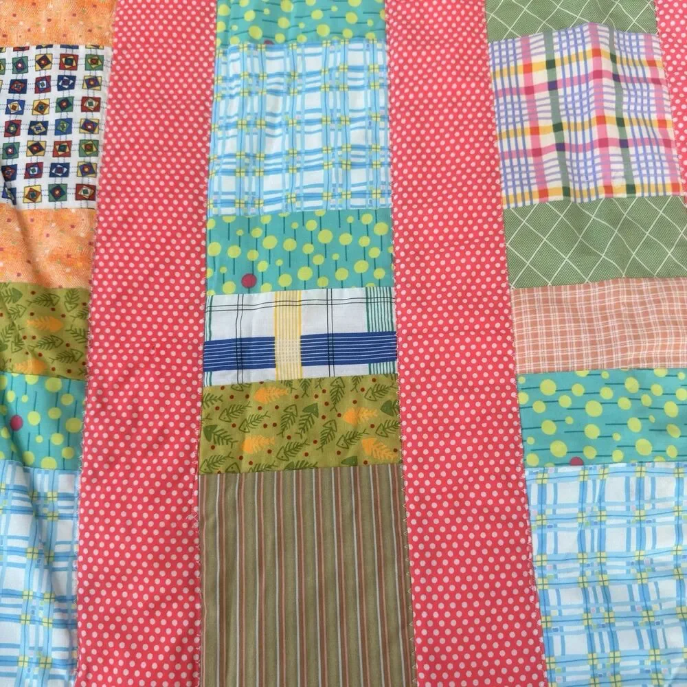 Handmade Patchwork Baby Quilt 46x37 Retro Nursery Toddler Stroller Lap Blanket